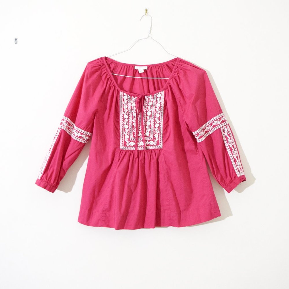 CHARTER CLUB Magenta Pink Cotton Embroidered Peasant Top | Size 4